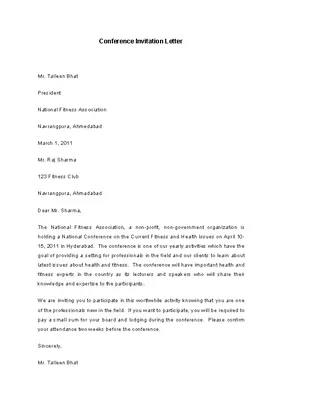 Forms Conference Invitation Letter Template