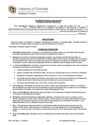 Confidential Disclosure Agreement Sample Template