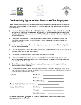 Forms Confidentiality Agreement For Medical Physician Example