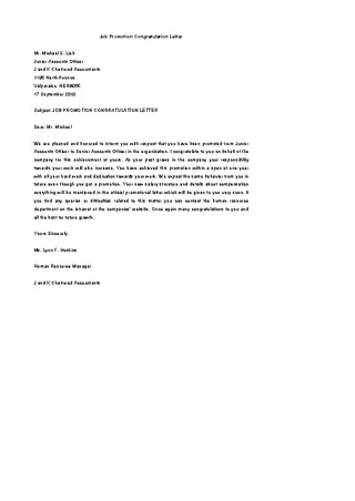 Congratulation Promotion Letter To Employee Word Format