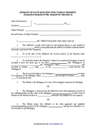 Connecticut Affidavit Of Facts Affecting Title To Real Property Form