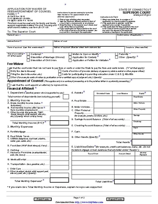 Connecticut Application For Waiver Of Fees Form