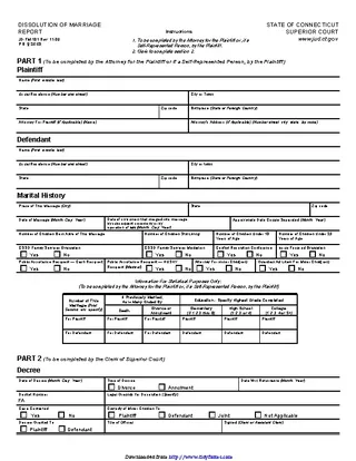 Connecticut Dissolution Of Marriage Report Form