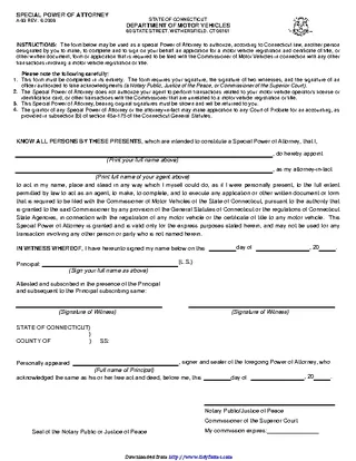 Connecticut Motor Vehicle Power Of Attorney Form