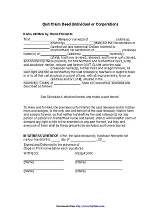 Forms Connecticut Quitclaim Deed Form