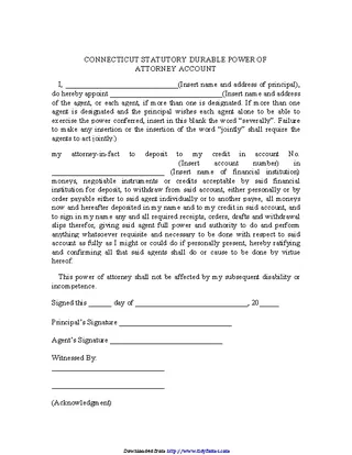 Connecticut Statutory Durable Power Of Attorney Account Form