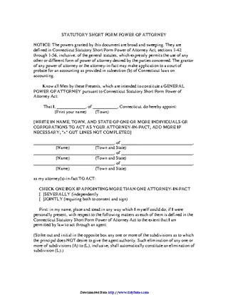 Connecticut Statutory Power Of Attorney Form