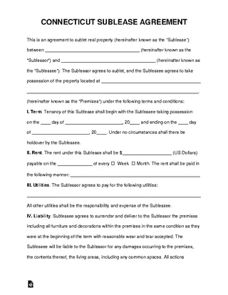 Forms Connecticut Sublease Agreement Template