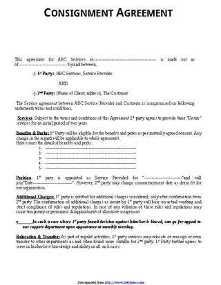 Consignment Agreement Template 2