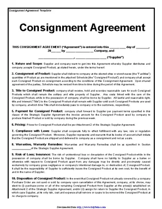 Forms Consignment Agreement Template 3