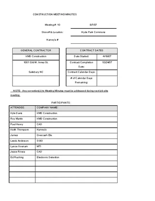 Forms Construction Project Meeting Minutes Template Download