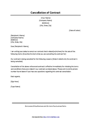 Contract Cancellation Letter