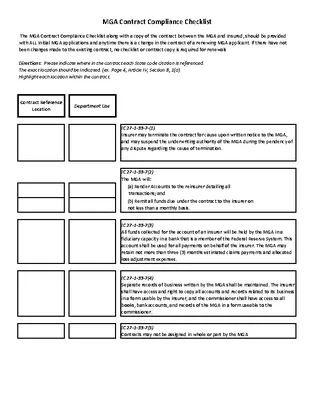 Forms Contract Compliance Checklist Template