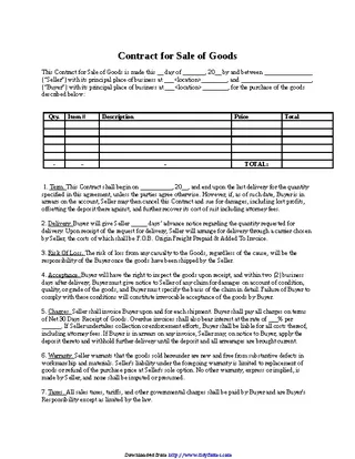 Contract For Sale Of Goods