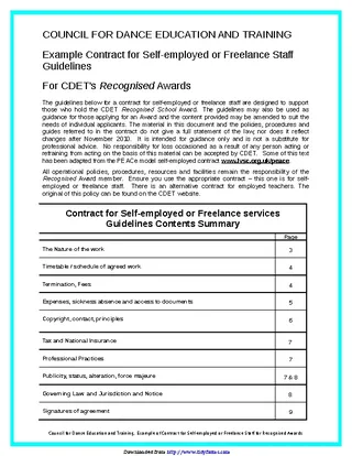 Contract For Self Employed Or Freelance Staff Guidelines