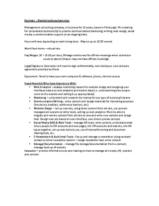 Contractor Confidentiality Agreement For Marketing Contractor