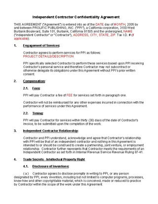 Contractor Confidentiality Agreement Template