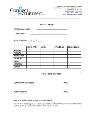 Contractor Weekly Timesheet Template Download In Pdf
