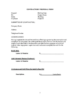 Contractors Proposal Form Template