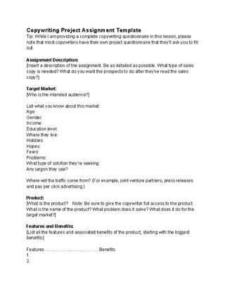 Copy Writing Assignment Template