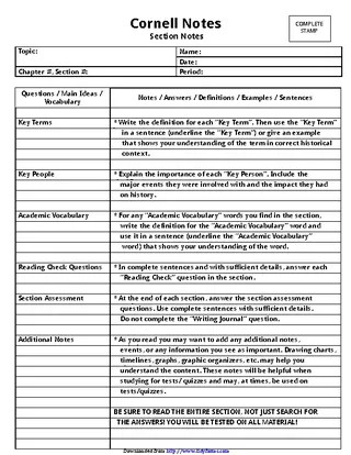 Forms Cornell Notes Template 3