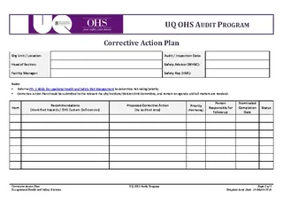 Forms Corrective Action Plan Template