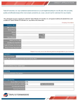 Forms Credit Application Template