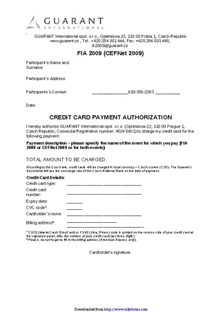 Forms Credit Card Payment Authorization Template 3