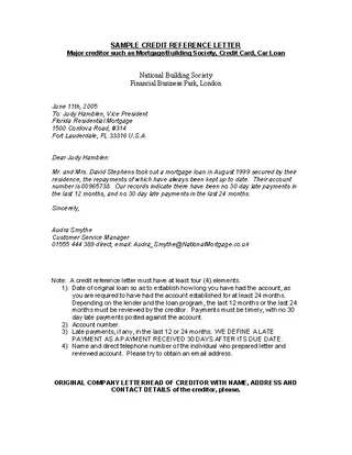 Forms Credit Reference Letter For Mortgage
