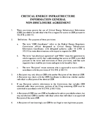 Forms Critical Energy Infrastructure General Non Disclosure Agreement