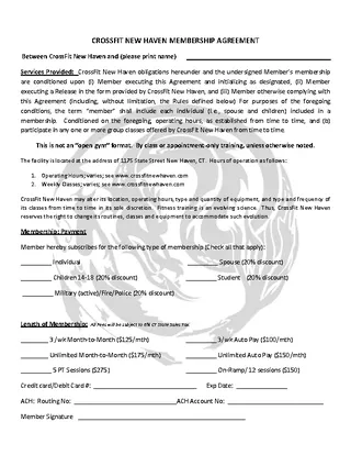 Crossfit Gym Contract Template Pdf Printable For Free