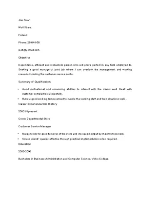 Customer Service Manager Resume Templates