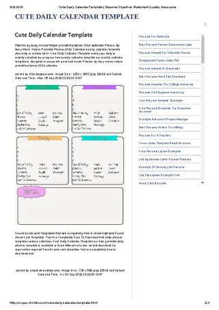 Cute Daily Planner Calendar Example
