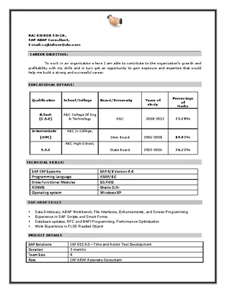 Cv Format For A Sap Consultant