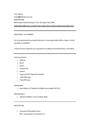 Cv Template Finance Financial Accountant