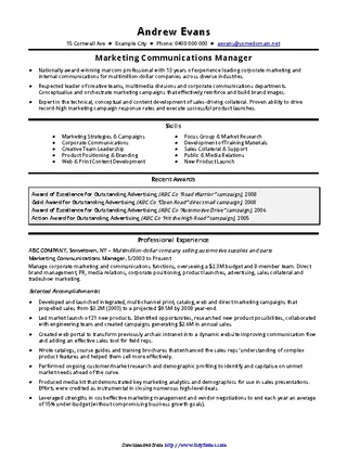 Cv Template Marketing Manager