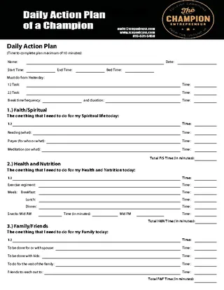 Daily Action Plan Of A Champion