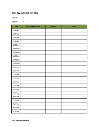 Forms Daily Appointment Calendar Schedule Template Word Doc