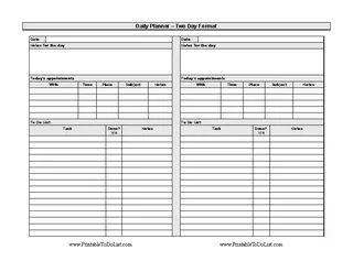 Daily Planner Two Day Format