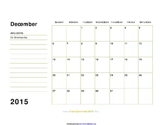 Forms December 2015 Calendar 3