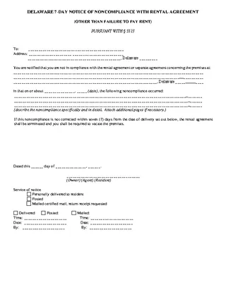 Forms Delaware 7 Day Notice To Quit Non Compliance Template