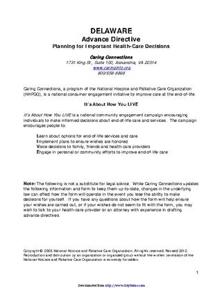 Forms Delaware Advance Health Care Directive Form 1