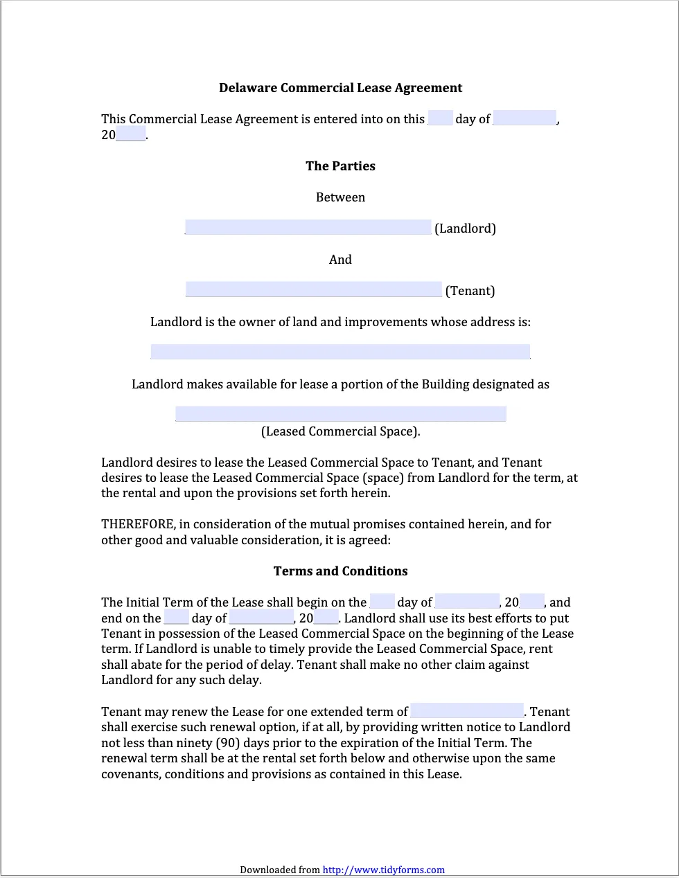 Delaware Commercial Lease Agreement