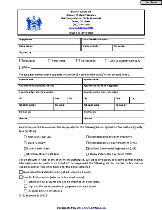 Forms Delaware Division Of Motor Vehicles Power Of Attorney Form