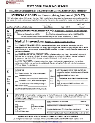 Forms Delaware Medical Orders For Life Sustaining Treatment Molst Form