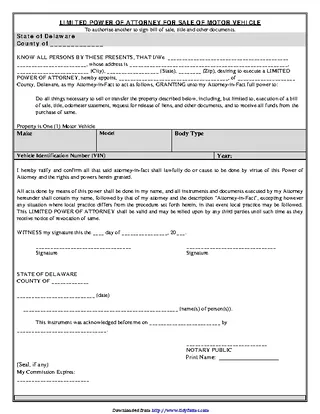 Forms Delaware Motor Vehicle Power Of Attorney Form