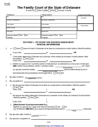 Forms Delaware Petition For Divorce Annulment Form