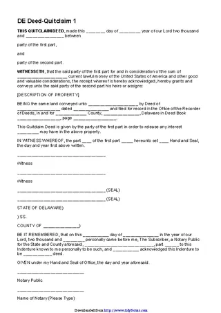 Forms Delaware Quitclaim Deed Form