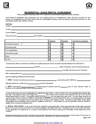 Delaware Residential Lease Agreement Template