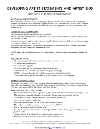 Forms Developing Artist Statements And Artist Bios